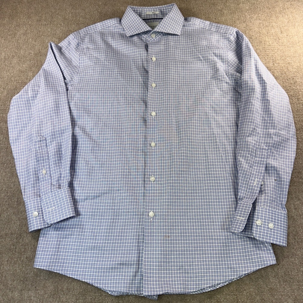 Enro 1919 Mens Blue White Micro Check 100s Cotton Dress Shirt M 15.5 32-33R